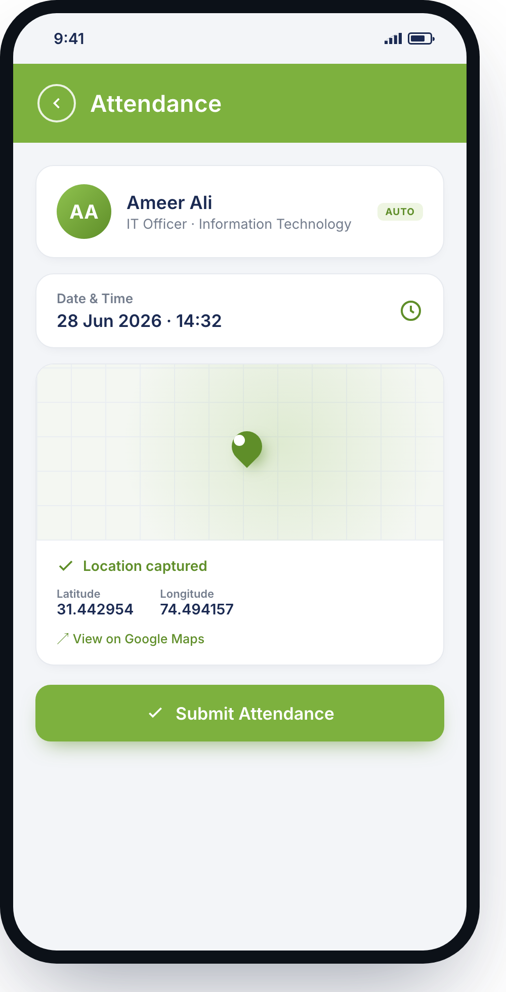 Attendance with live location capture