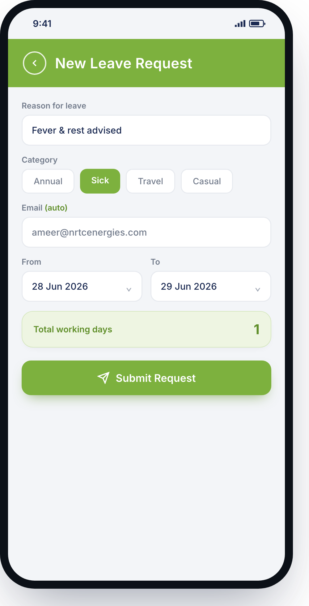 New leave request form