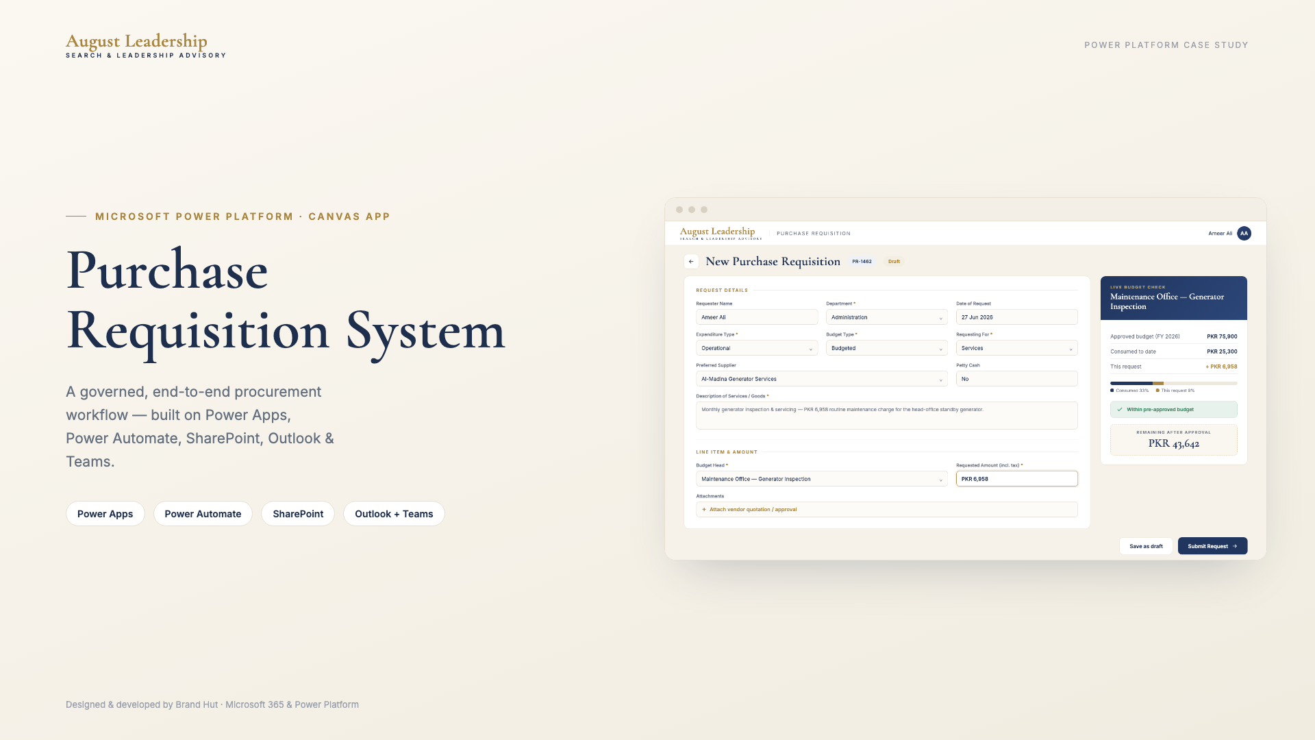 August Leadership Purchase Requisition System