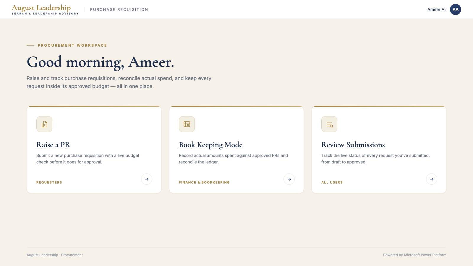 Role-based home screen